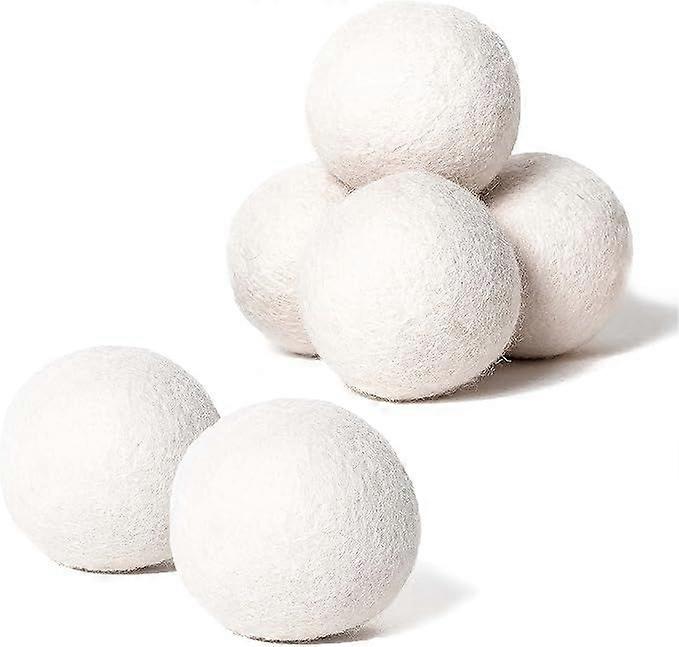 Wool Dryer Balls 6-Pack, XL Size, 100% New Zealand Wool, Reusable and Handmade. Natural Fabric Softener, Reduce Wrinkles and Decrease Drying Time (Whi