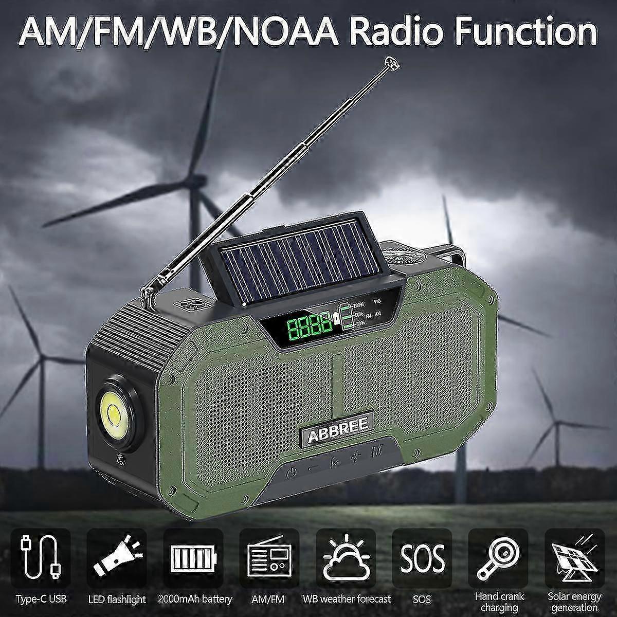 ירוק חירום רדיו 5000mah יד סולארית Crank נייד Am / fm / noaa Sos רדיו עם פנס; קריאת מנורה מטען טלפון סלולרי