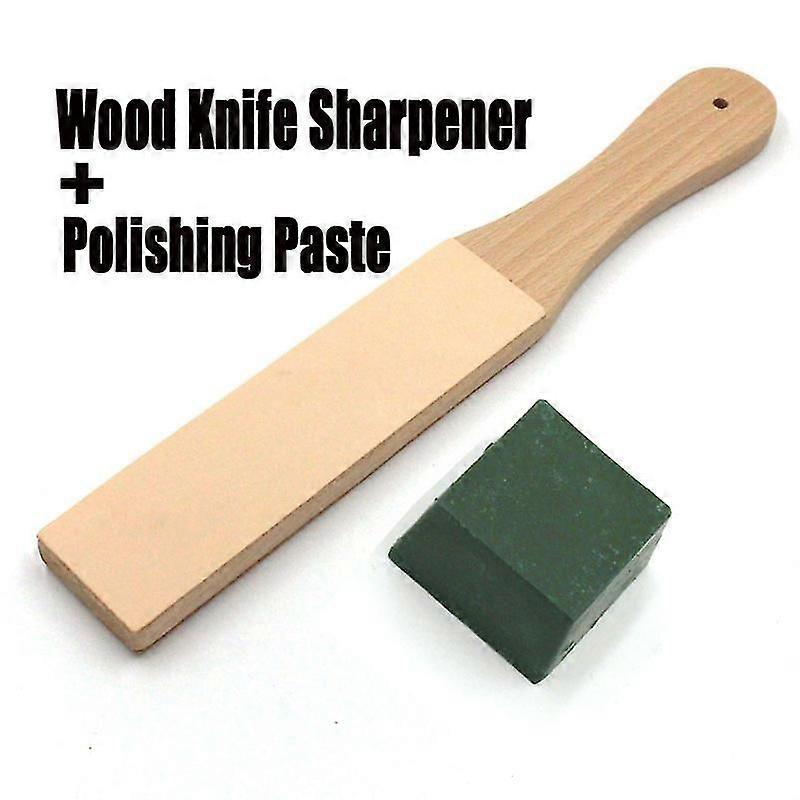 Knife Sharpener Wooden Handle Leather Sharpening Tools Strop Handmade Razors Polishing Board And Polishing Wax