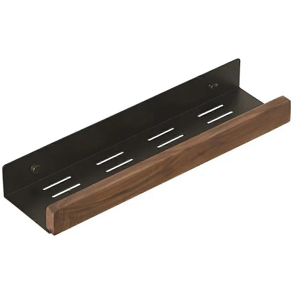 Luxurious Wall-Mounted Black Walnut Bathroom Storage Rack with Non-Perforated Design