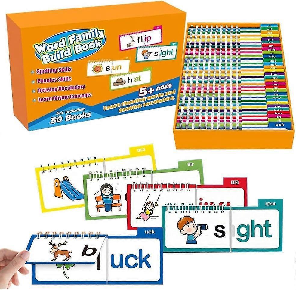 30 Read and Rhyme Flip Books, Word Family Build Book, Learn to Read Phonics Flash Cards, Kindergarten Sight Word Flash Cards, Reading Flip Book