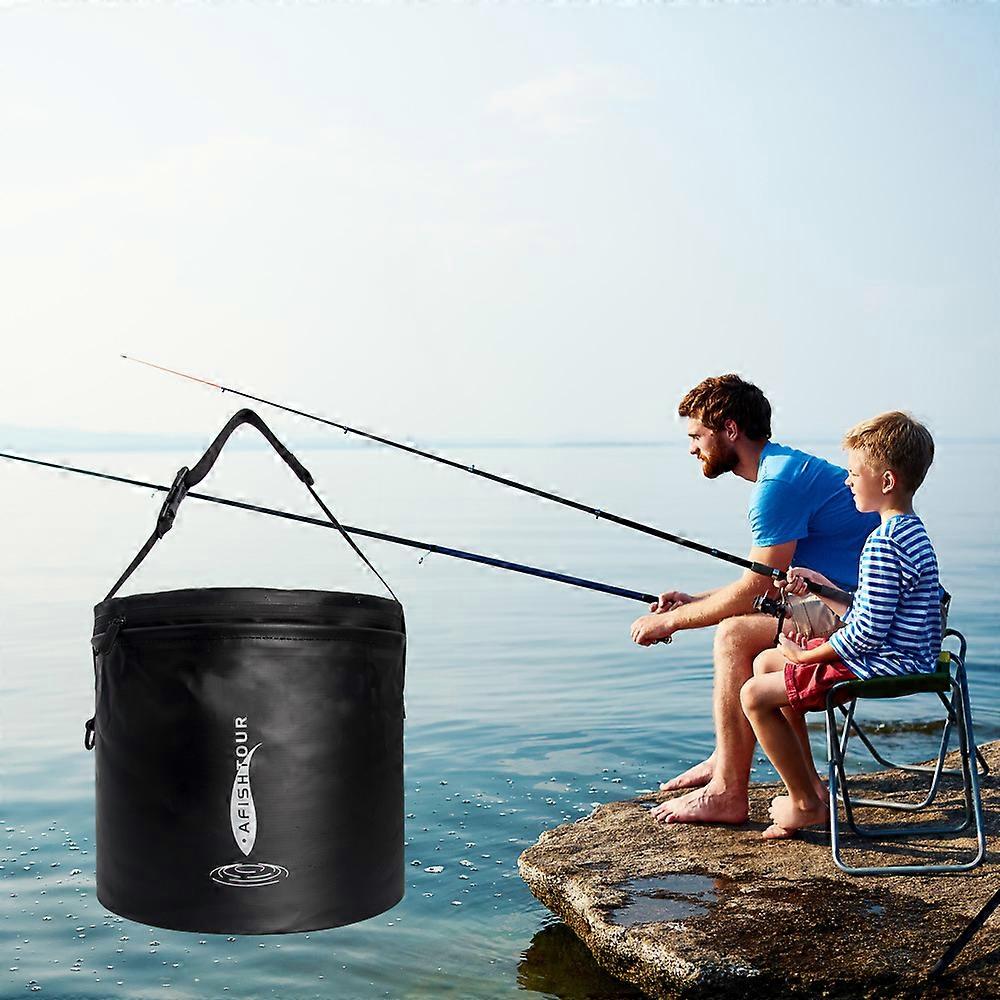 Foldable Fishing Bucket with Air Vents Portable Water Bucket with Adjustable Shoulder Strap for Camping Fishing Kayaking Boating