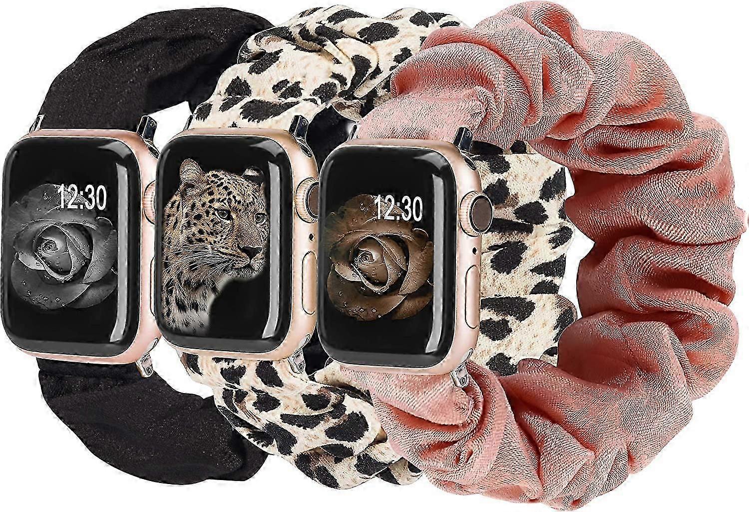 3 Packs Compatible with Apple Watch Band Scrunchies 38mm Cloth Soft Pattern Printed Fabric Wristband Bracelet Women IWatch Elastic Scrunchy Bands 40mm