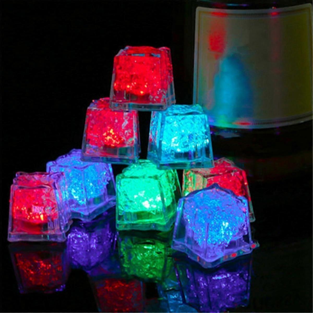 12PCS Waterproof LED Ice-Cube Colorful Slow Flashing Glow in the Dark Light Up for Bar Club Drinking Party Decoration A
