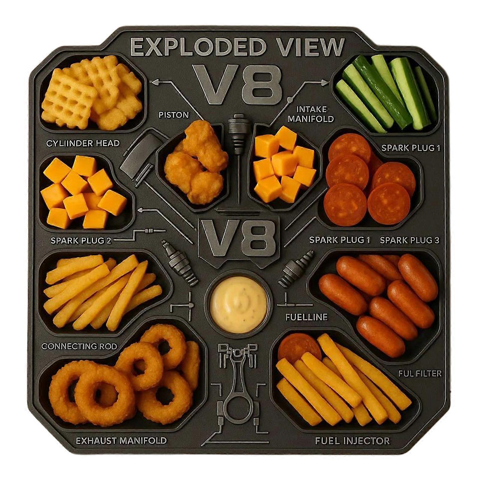 V8 Engine Food Platter, Creative Cheese Board Snacks Fruits BBQ Food Serving Tray for Car Lovers Gift