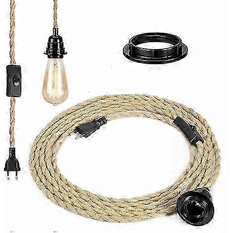 4.5M Linen Cable with E26/E27 Socket & Switch for DIY Lamps (No Bulb)