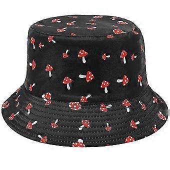 Reversible Womens Bucket Hat, Summer Fashion Fisherman Beach Sun Hats(mushroom Black)