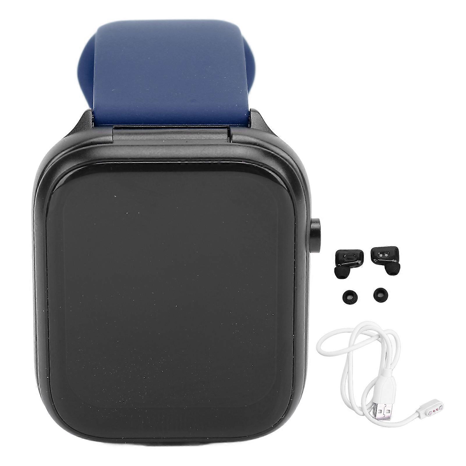 2 in 1 Smartwatch with Wireless Bluetooth Earbuds NFC Step Count Multiple Exercise Modes 1.83 Inch HD Screen Smart Fitness Watch for Android 4.4 Blue