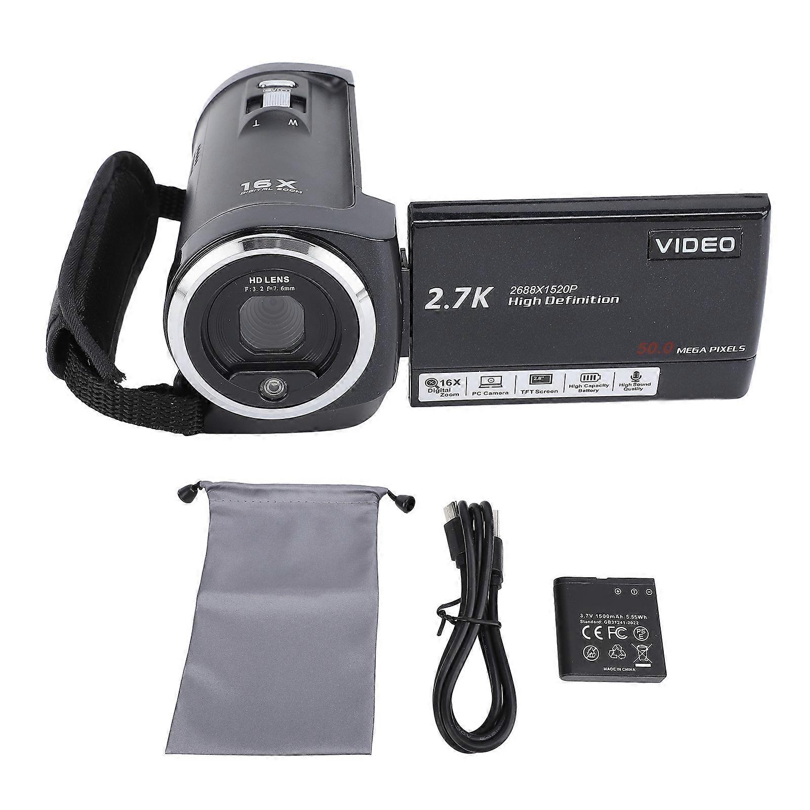 2.7K 50MP Video Camcorder, 2.8 inch Screen, 270 Degree Rotation, 16x Digital Zoom, Digital Recorder for Live Streaming, Selfie, Travel