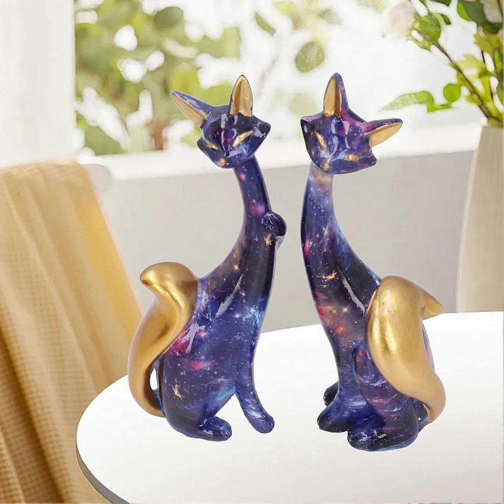 2pcs猫の彫像樹脂かわいい美しいマルチカラーの猫の置物ホームデスクトップデコレーションKY184