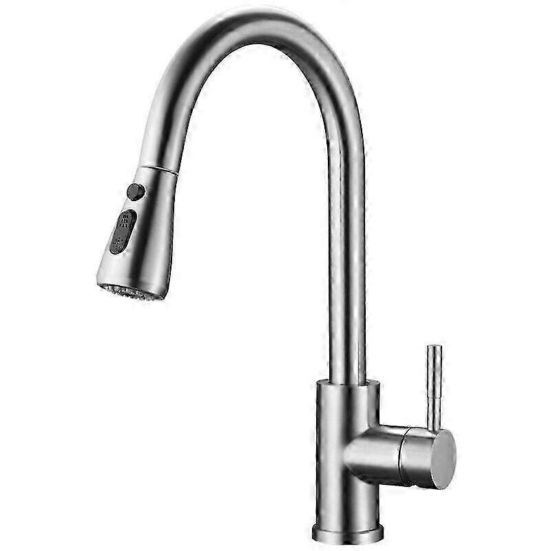 Brushed Nickel Pull-Down Kitchen Faucet with Two Water Outlet Methods