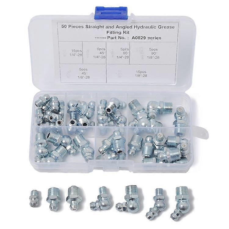 A0829 50Pcs Straight and Angled Hydraulic Grease Fitting Assortment Kit