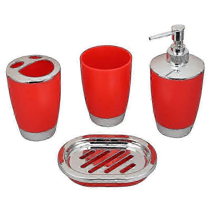 4ピースレッドバスルームアクセサリーセット