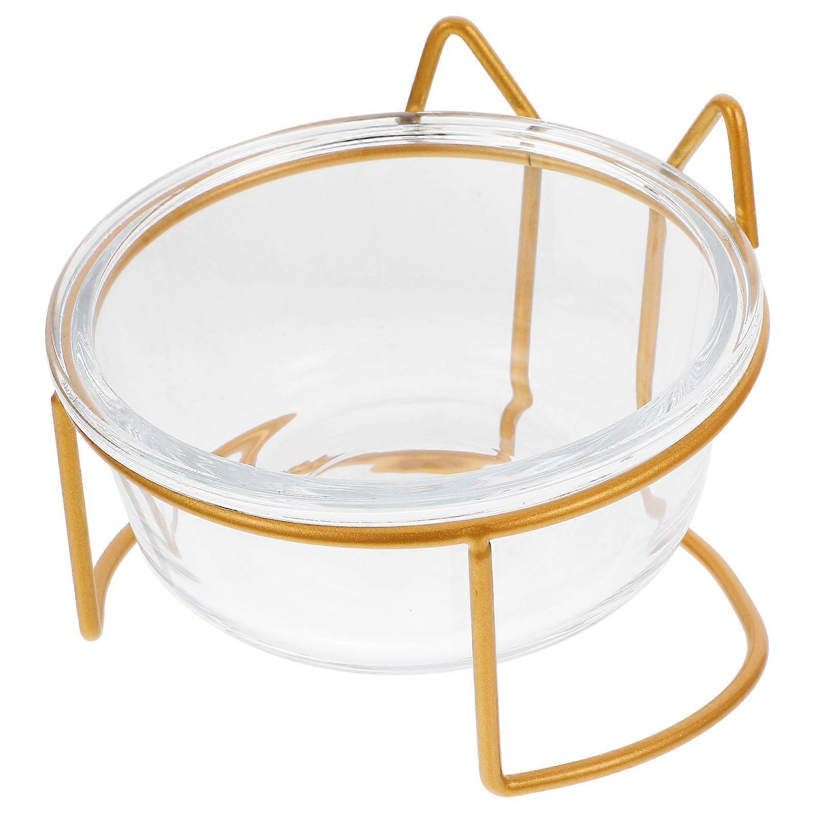 1 Set Cat Feeding Bowl Stand with Glass Bowls for Pet Food Storage and Cervical Care