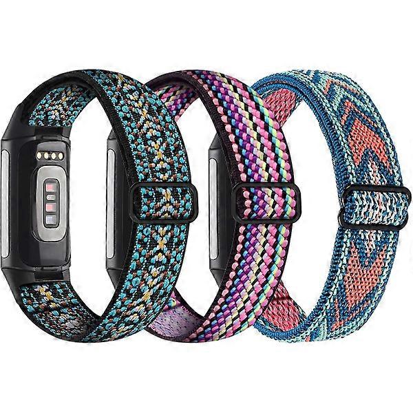 3-Pack Elastic Nylon for Fitbit Charge 5 - Adjustable Fabric Breathable Replacement Bands