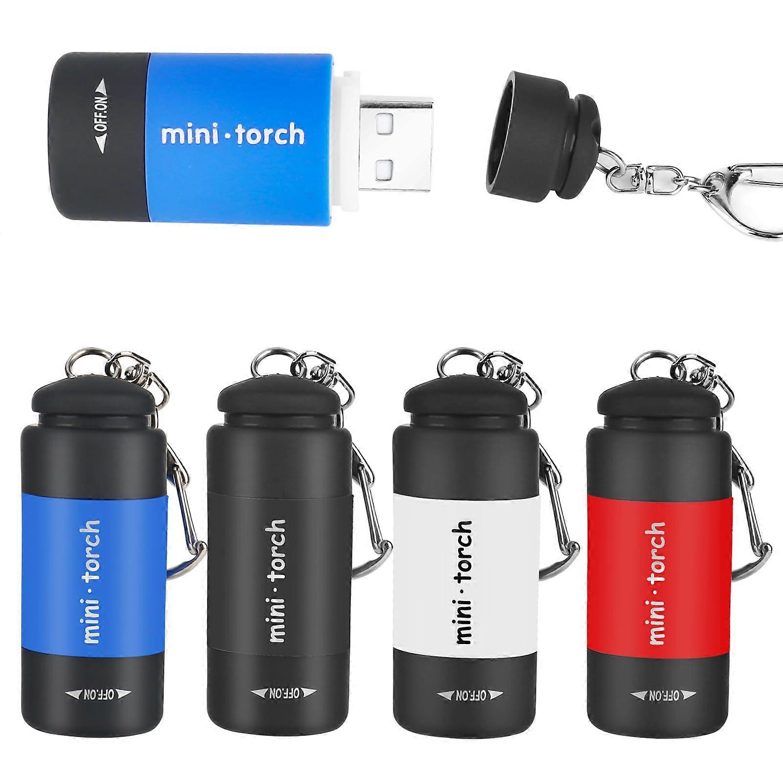 Mini LED Torch Pack Of 4 USB Charging Key Fob Torch Coloured Waterproof Portable For School Outdoor Camping