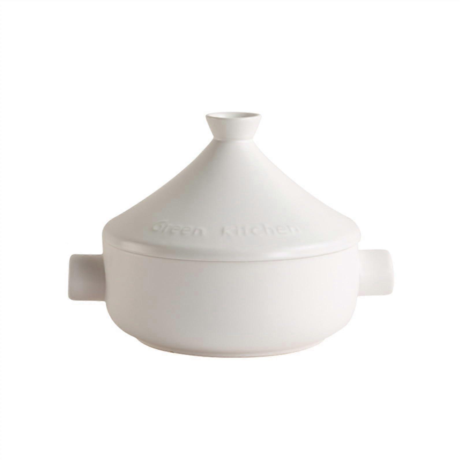 Ceramic 2.2 Quart Tajine Pot, Morocco Casserole Lid Japanese Steamer (White) Ref: 5561
