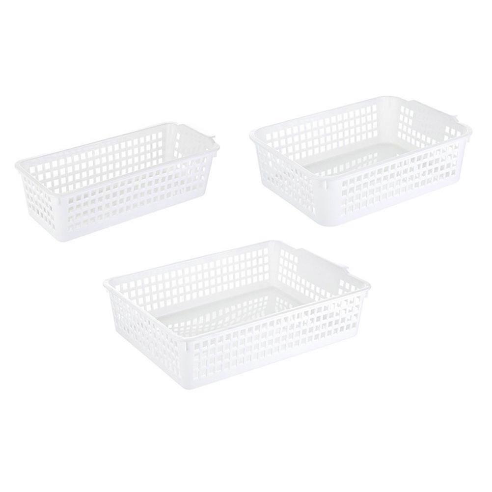 Storage Basket Desktop Organizer for Storage 3Pcs White Plastic Basket