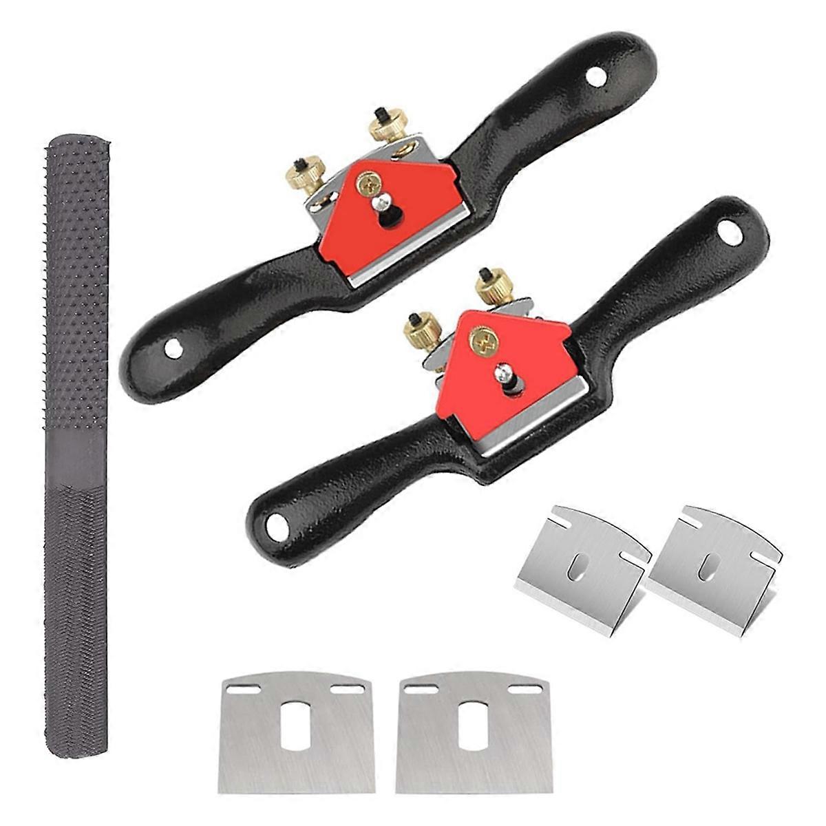 Adjustable Spokeshave Set 2pcs with 4 Metal Blades, 4-Way Wood Rasp File & Manual Planer - Perfect