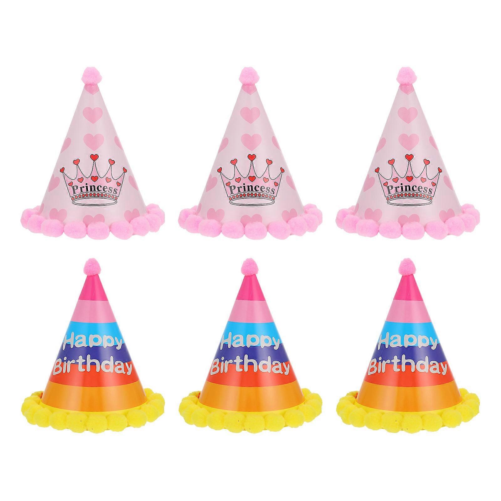 Birthday Party Paper Hats Cone Hats for Decor 6Pcs Assorted Color