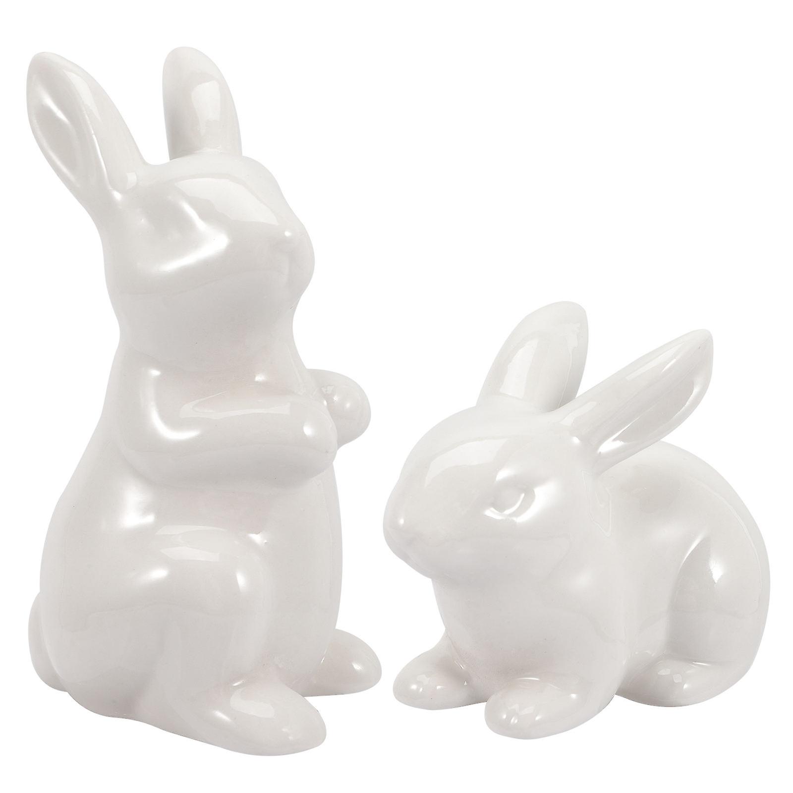 Ceramic Bunny Statues Table Bunny Decor Home Decor White 10x7cm 2Pcs