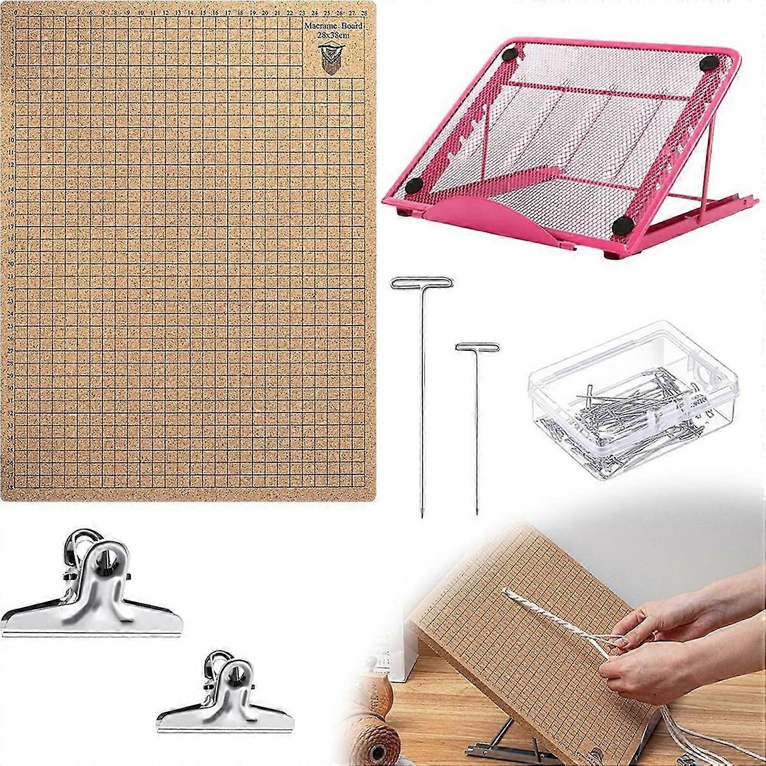 Macrame Board Set with T-Needle Clip, Supplies Knitting Craft Helper, Macrame and Knotting Board, Ma