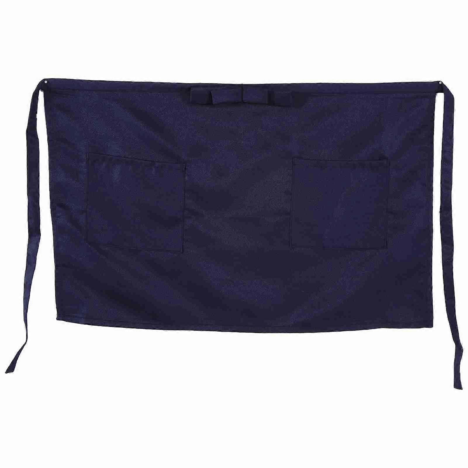 Short Apron with Bow Mid-Rise Pocket for Chef, Bistro, Waitress, Cafe, Bar, Pub, Navy Blue