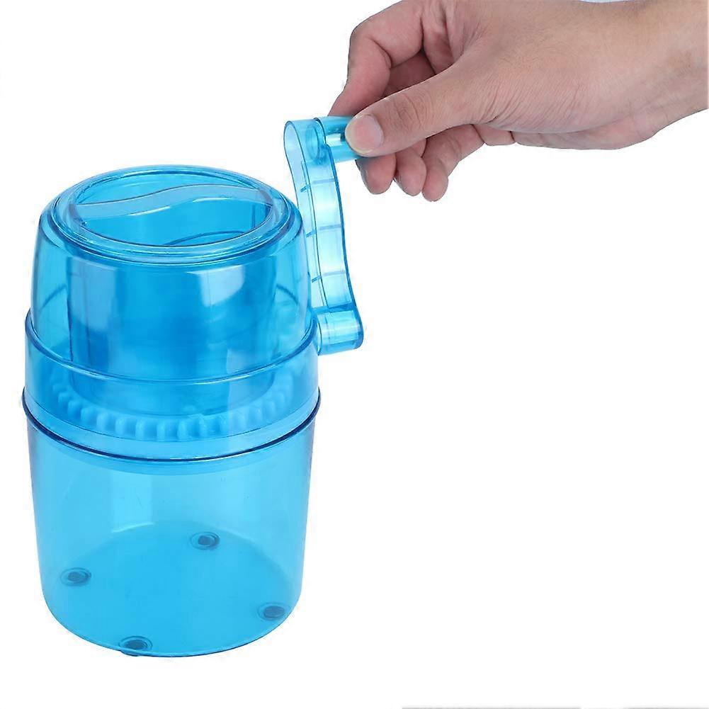 Manual ice crusher with stainless steel blades, hand crank, kitchen utensil for crushing ice, blue