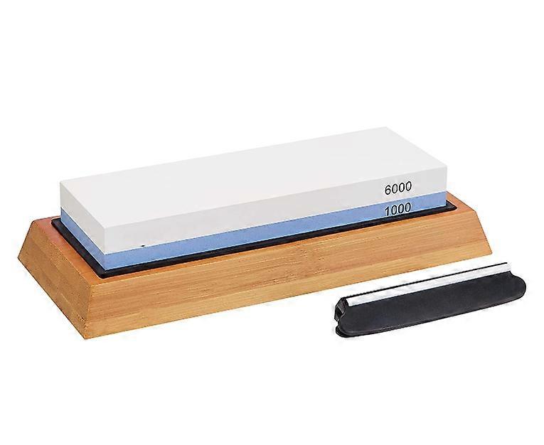 Basics Water Sharpening Stone - Double Sided, 1000/6000 Grit - Non-Slip Bamboo Base, Angler ZeGoods