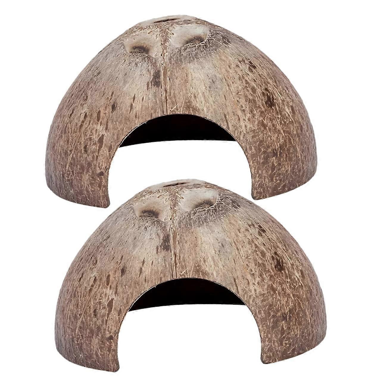 Decorative Coconut Shell Terrarium Decoration for Reptiles and Amphibians, Small Pack of 2 for Lizards and Turtles