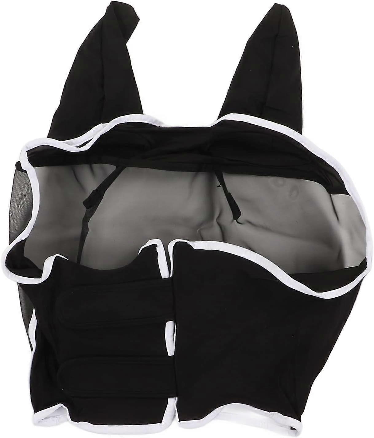 AURA Hesteøyemaske, Mesh Hestefluemaske Elastisk UV-beskyttelse Avtakbar pustende hestefluemaske med ører for hester, svart, (L)