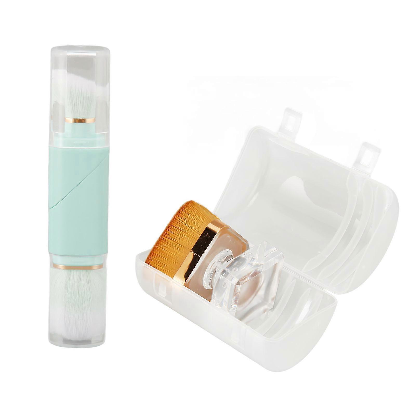 2pcs Liquid Foundation Brush Clear Base 360 Degrees Rotation Double Head Makeup Brush Blue