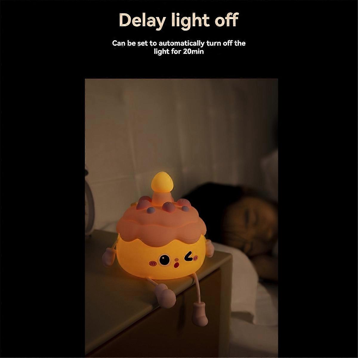 Cute Birthday Cake Night Lamp USB Rechargeable Sleep Lamp 2 Levels of Brightness Adjustment for Night Light