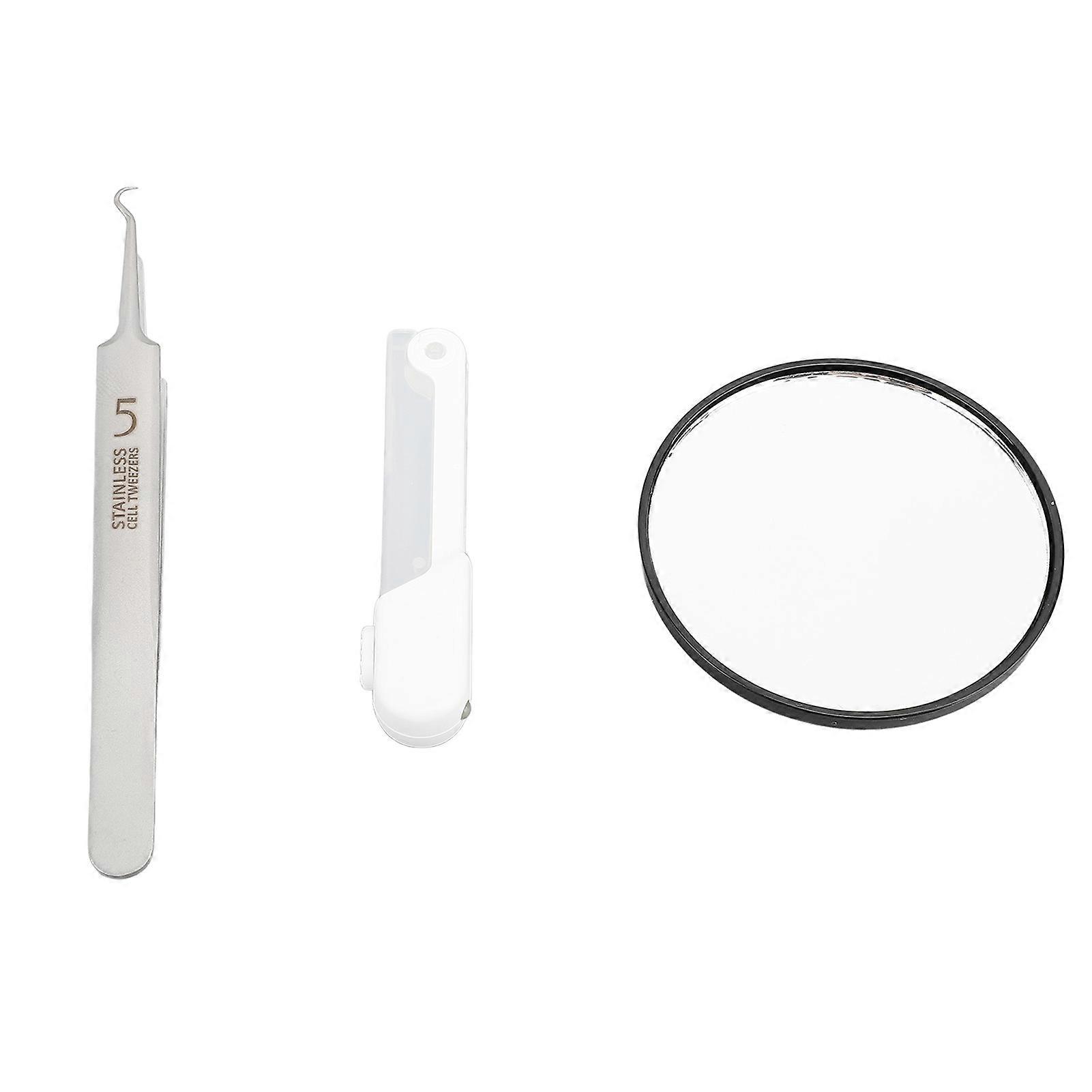 Pimples Comedone Extractor Pointed Curved Tip Stainless Steel Blackhead Tweezers with LED Light and 1.5X Mirror for Skin Care