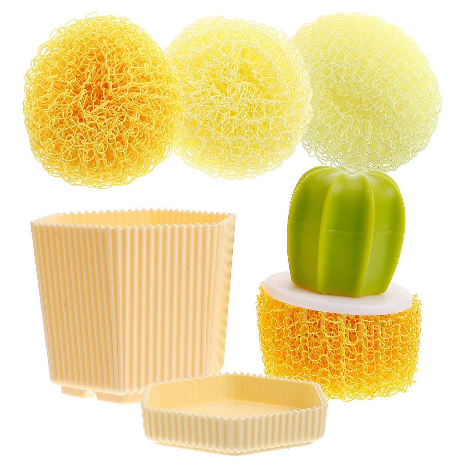Washing Brush Cactus Shaped Kitchen Pot Cleaning Brush Set with Handle 1Set