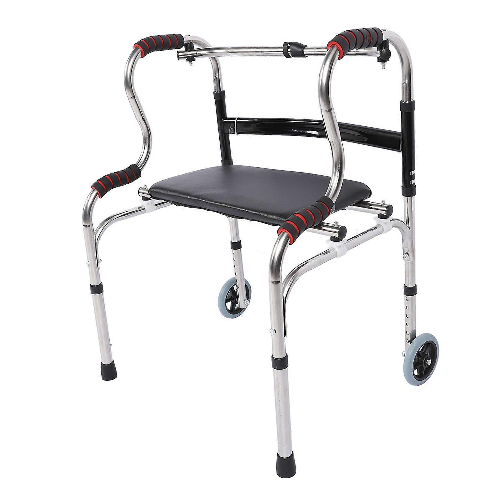 Stand Assist Folding Walker Stainless Steel Walking Aid Height Adjustable Front Wheeled Walker for The Elderly