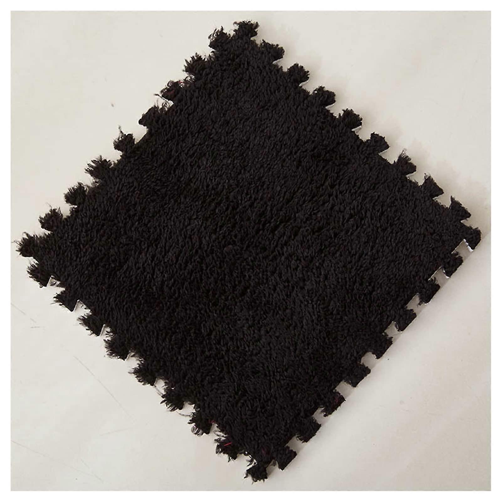16-Piece Interlocking Carpet Tile Set for Plush Foam Square Mats, Puzzle Floor Tiles for Living Room and Bedroom, Black