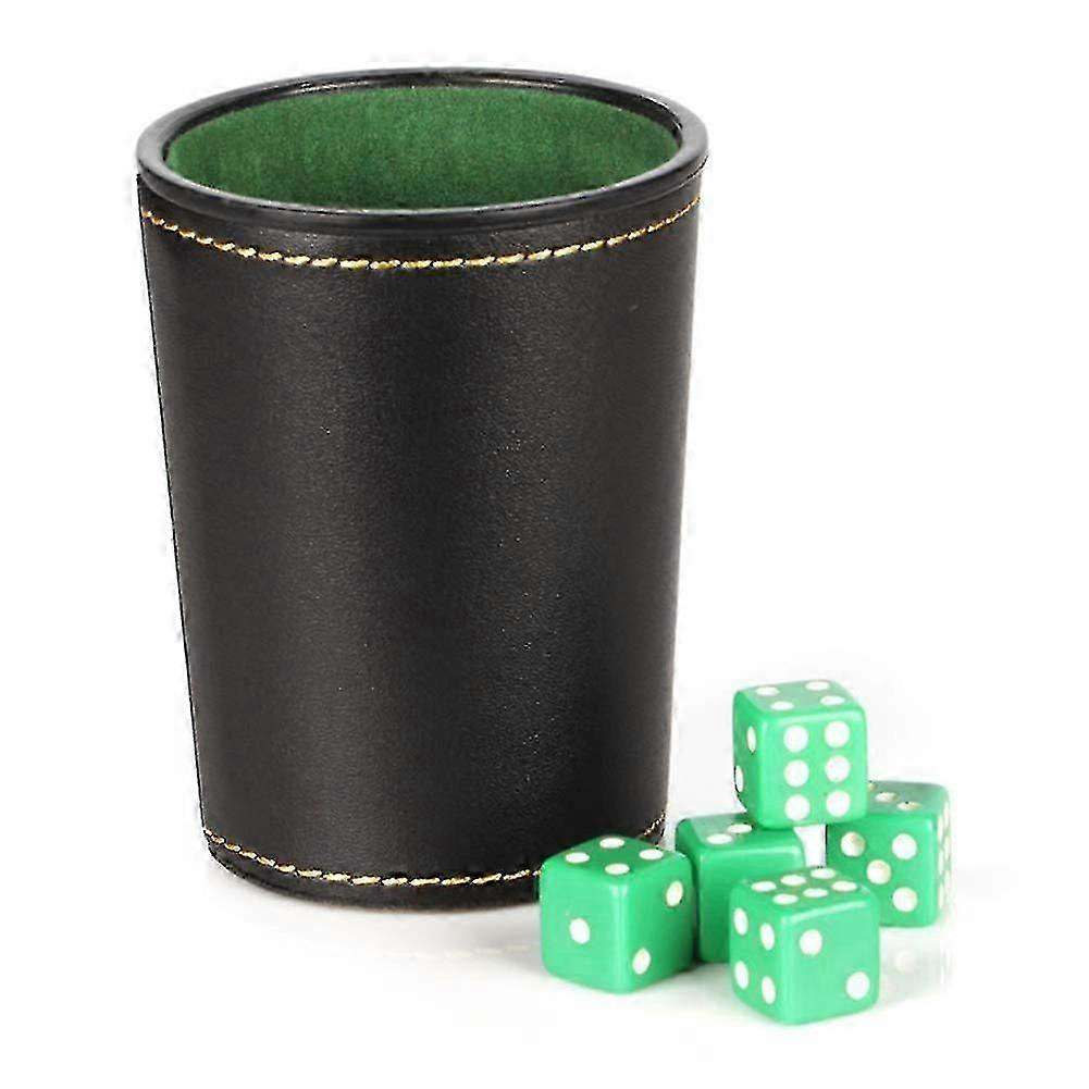 Dice Cups Game Dice Set, Feutre Doublé Pu Cuir Dés Rolling Cup Velours Avec 5 Dés à Points Standard Shaker Silencieux Pour Bar