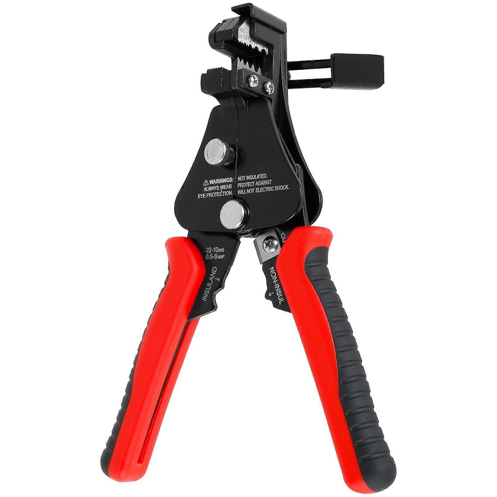 A filter for stripping insulation from wires and cables, ergonomic, nonslip, laborsaving, 3in1 wire cutting, household cutting tool in red/black.