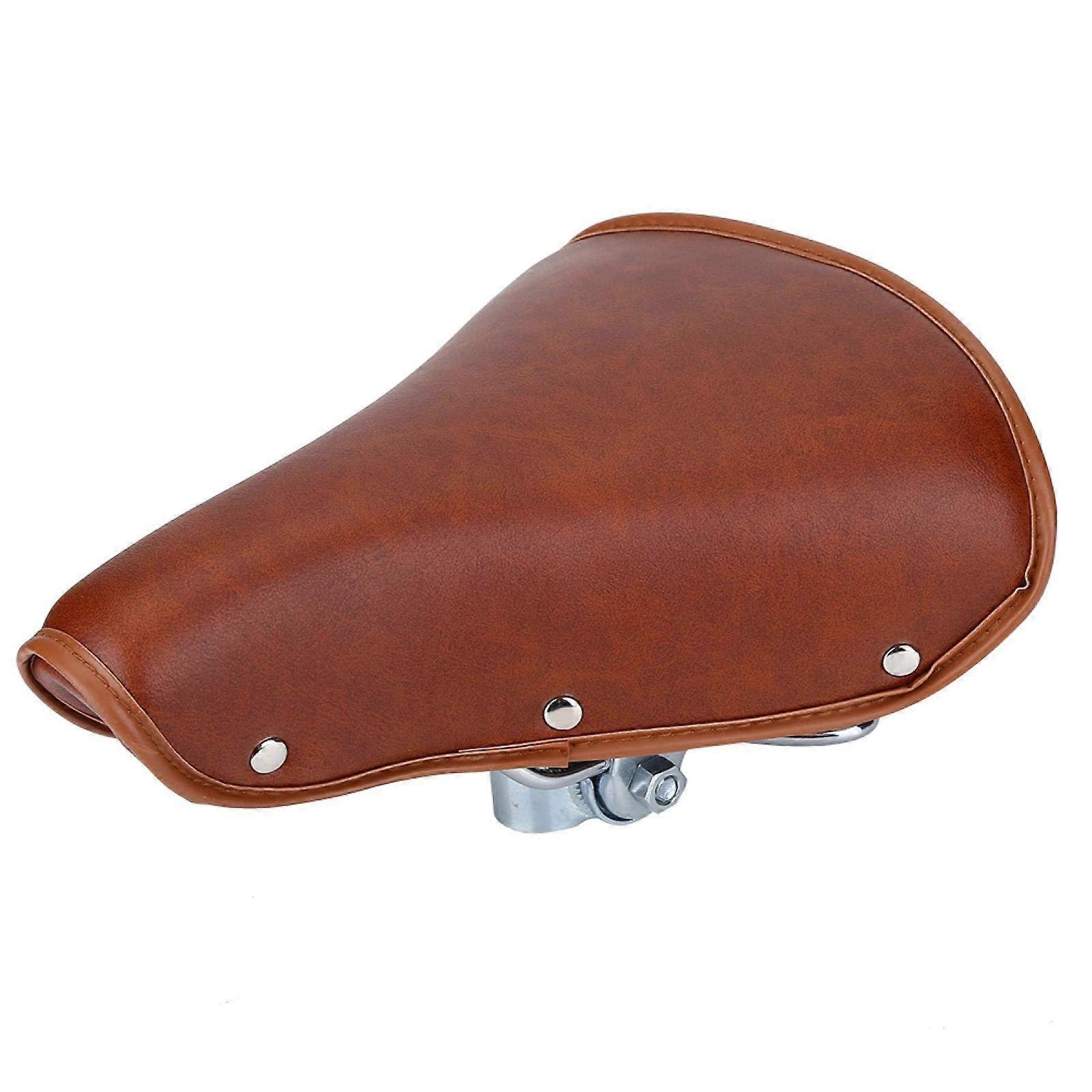 Bicycle Saddle - Oversized PU Leather Seat with Brown Rivets, Compatible with Exercise and Road Bikes, Durable Spring Design