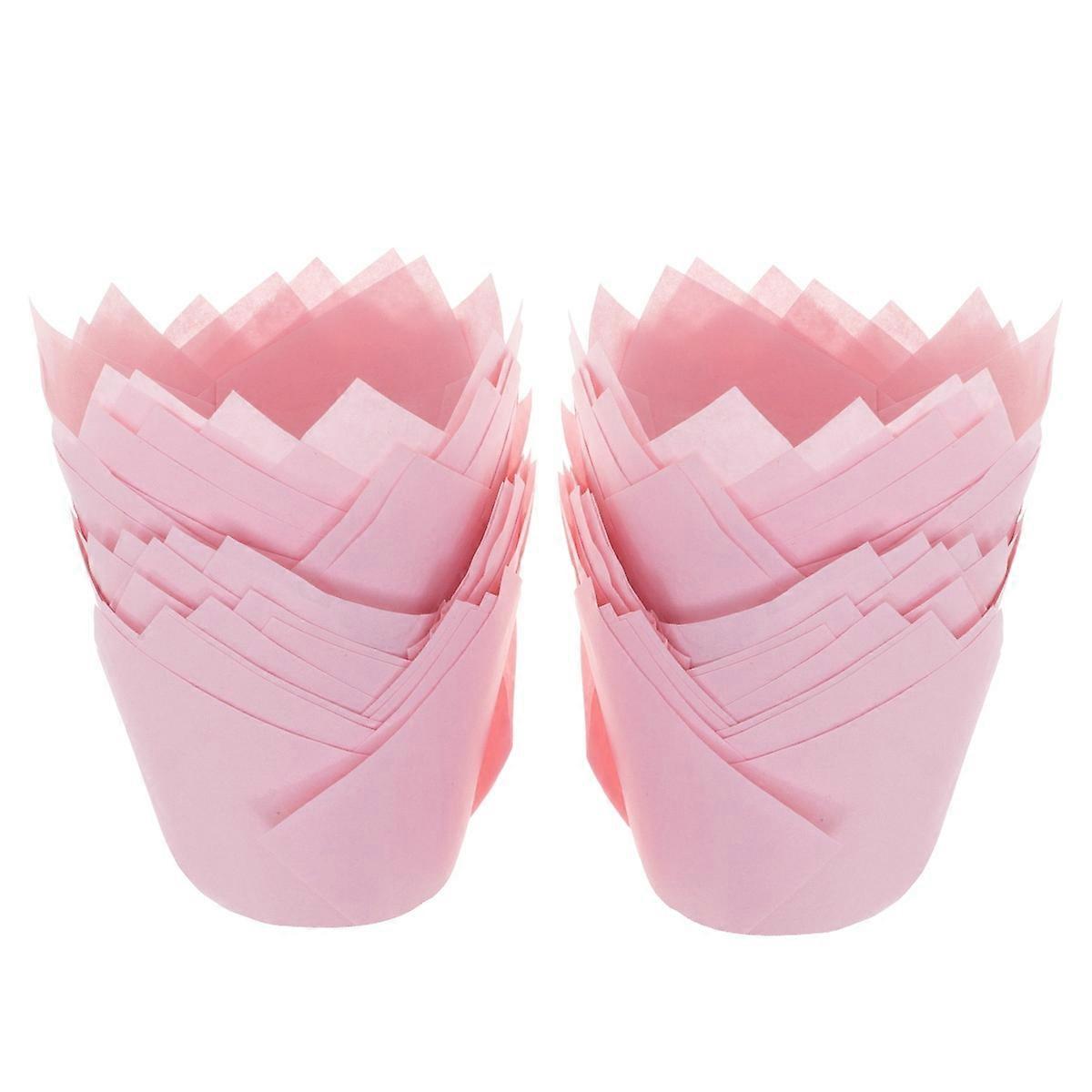 100 Pcs Pink Cupcake Wrappers Liners Tulip Shape Muffin Cases Cake Cup Party Favors
