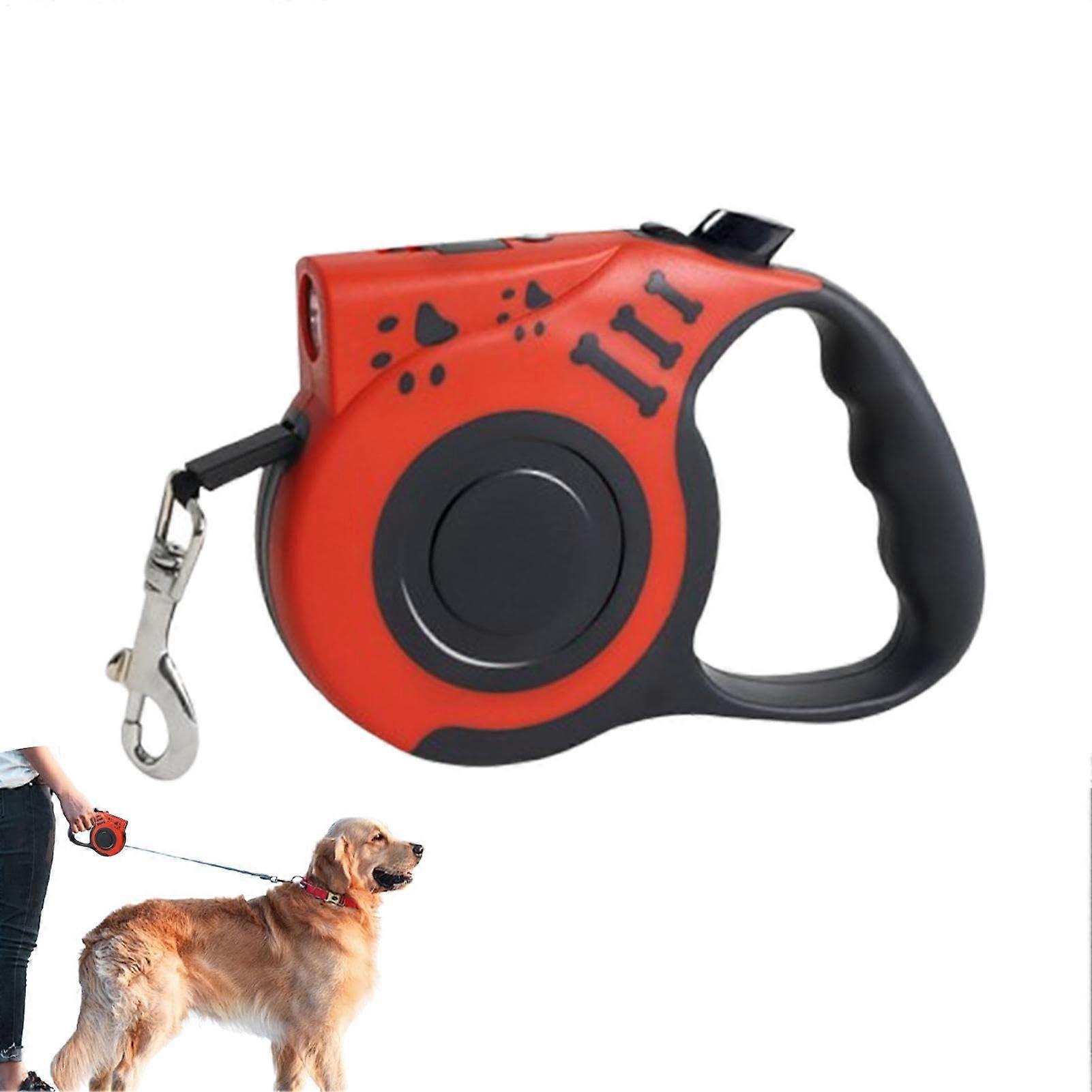 Retractable Dog Leash, USB-Chargeable Light, Long Reach, Durable Telescoping Leash, Non-Slip Handle, Red Coiled Cord