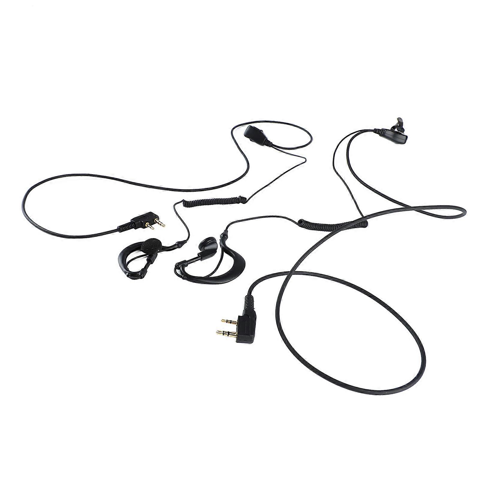 2PCS Walkie Talkie Earphone Cable with Spring Intercom Headphone Cord Built in HD Microphone 