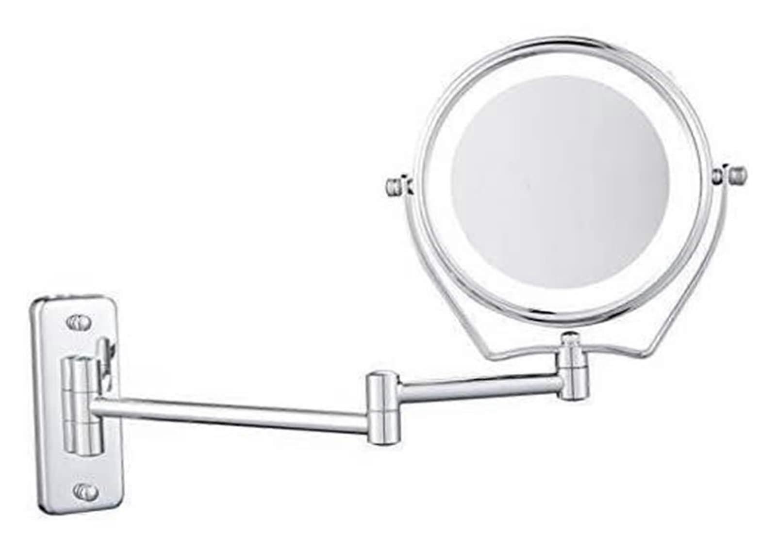 LED makeup mirror with doublesided magnification, 15.2 cm diameter, 1x/5x adjustable magnification, LED cosmetic mirror for wall mounting