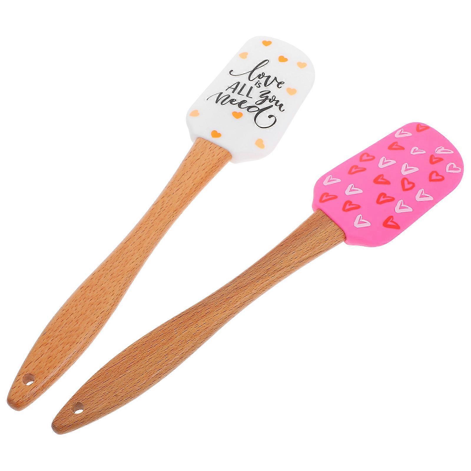 Valentine's Day Silicone Baking Spatula Set Food Grade Heat Resistant Cake Scrapers with Wooden Handles for Mixing, Icing, and Cooking