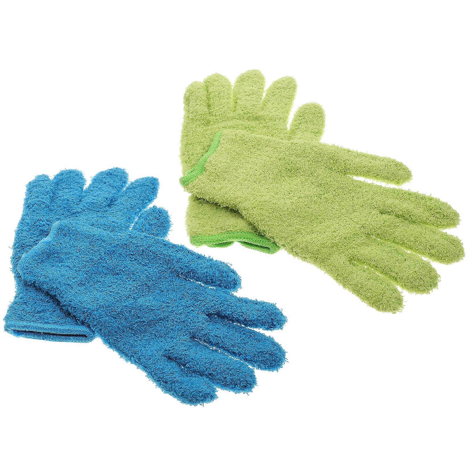 Microfiber Dusting Gloves Set of 4 Super Soft Coral Fleece Reusable Stretchable Cleaning Gloves for Hard to Reach Areas at Home or Auto
