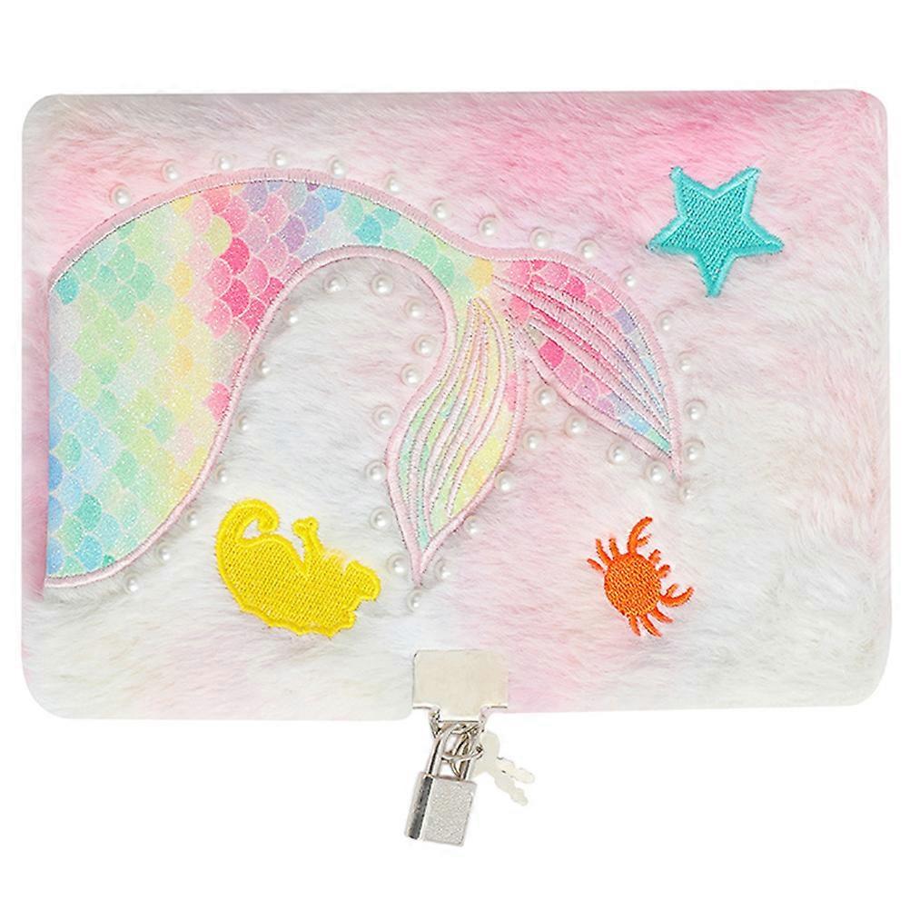 Cute Notebooks For Girls Mermaid Tail Notebook Fluffy Cover Pink Lockable Diary For Daily Journaling 1Set