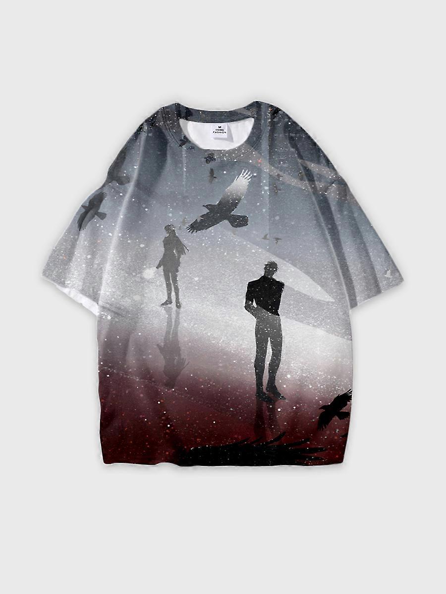 T-shirt round neck Role Pattern loose short sleeve B804