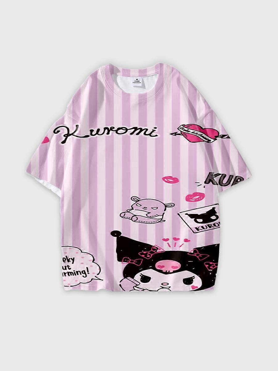 T-shirt girocollo Cartoon Pattern manica corta sciolta B1140