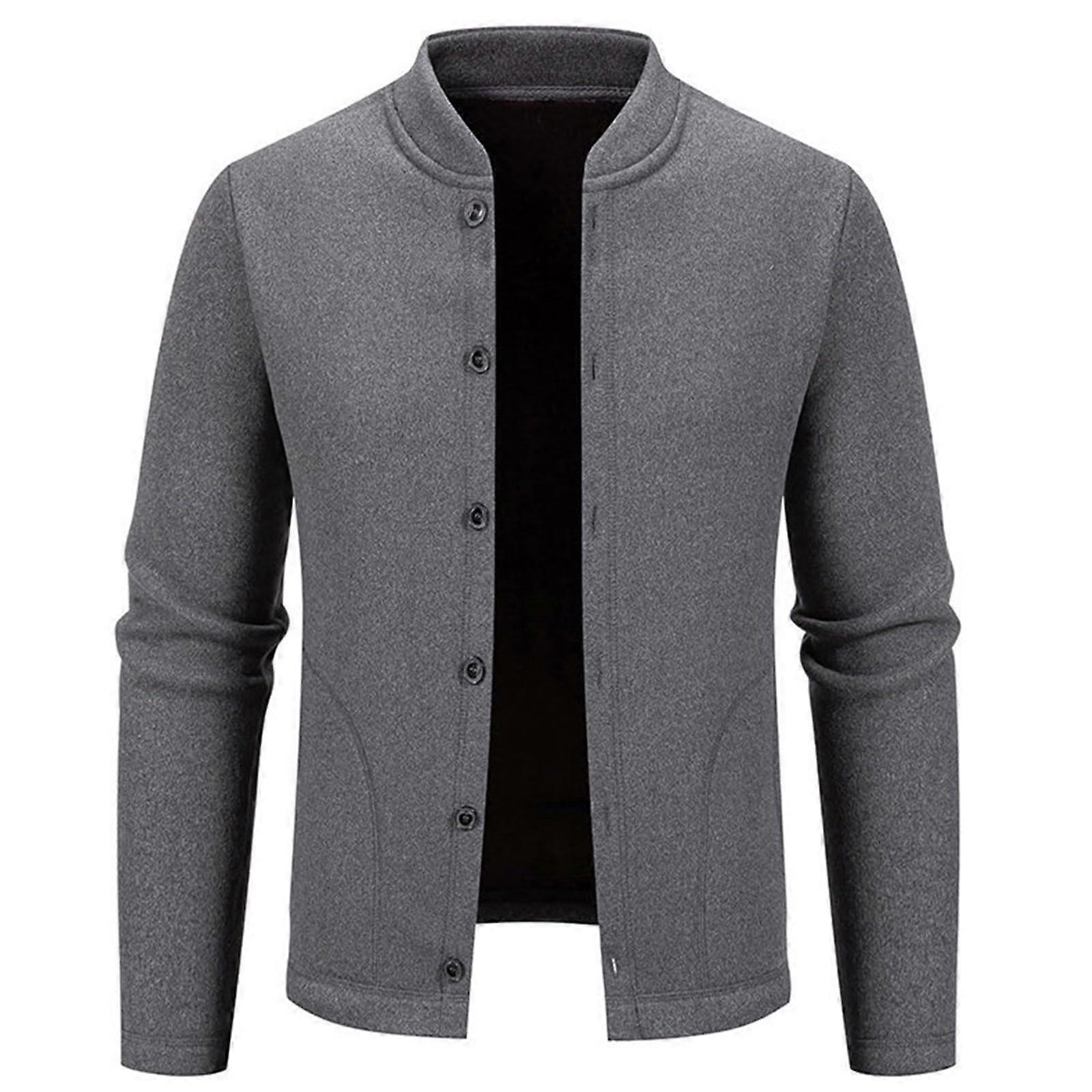 Transitional Jacket For Men Fine Knit Cardigan Zip Front Long Sleeve Windproof Grey 4XL Trachten Style